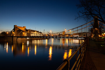 Grunwald Bridge at dusk in Wrocław