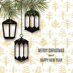 Merry Christmas background.  Paper cut design. Happy New year greeting card - vector illustration