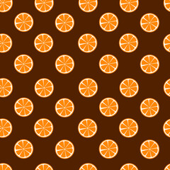 Orange citrus tropical fruit seamless pattern isolated on brown. Healthy vitamin background. Summer funny mood. Candy sweet chocolate exotic slice juice.