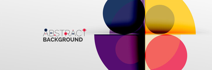 Bright color circles, abstract round shapes and triangles composition with shadow effects. Vector modern geometric design template