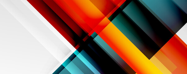 Geometric abstract backgrounds with shadow lines, modern forms, rectangles, squares and fluid gradients. Bright colorful stripes cool backdrops