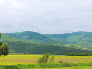 Obraz premium Beautiful landscape of the Caucasian mountains in a sunny spring day. Krasnodar Territory, Russia.