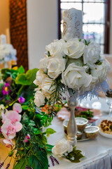 Decorations at the banquet wedding table
