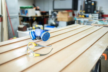 Equipment for working with wood in the workshop.Copy space