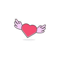 Cute love icon with wing icon and logo design