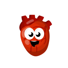Heart. Human internal organ. Medicine and cardiology. Happe character and funny cute smile mascot. Cartoon flat illustration