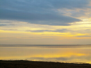 Authentic water landscape at sunset on a beautiful evening. Vityazevsky Liman, Krasnodar Territory, Russia