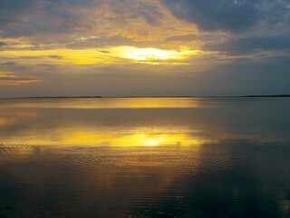 Obraz premium Authentic water landscape at sunset on a beautiful evening. Vityazevsky Liman, Krasnodar Territory, Russia
