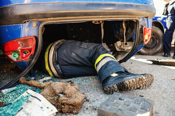 Dead body of man died in car accident.
