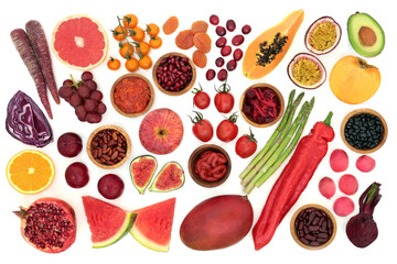 Immune boosting health food high in lycopene with a collection of fruit & vegetables. Foods also...
