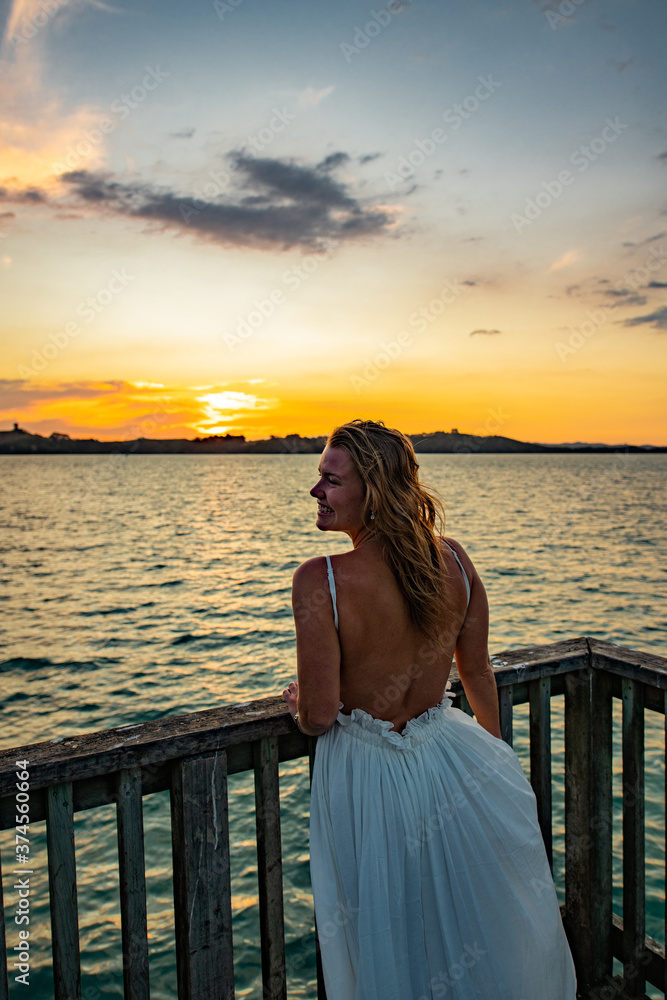 Wall mural girl on the beach