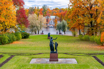 Catherine park in Tsarskoe Selo (Pushkin) in autumn foliage, St. Petersburg, Russia