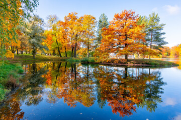 AUtumn foliage in Catherine park, Pushkin (Tsarskoe Selo), Saint Petersburg, Russia