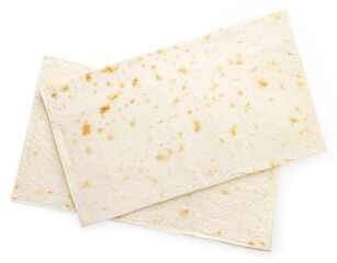 Armenian lavash on white background, isolated. Top view