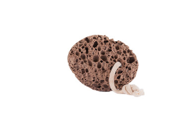 Pumice stone close up and copy space. Pumice stone isolated on white background. Beauty concept. Background for cosmetic product branding, identity and packaging inspiration.