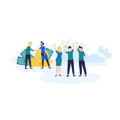 Vector illustration flat design,  business successful team. time is money, financing and investment