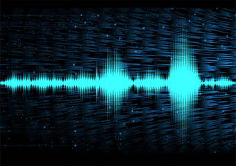 The pulse earthquake. Frequency of the blue sound wave. Earthquake graph with blue color. Stock vector illustration on dark grid background.