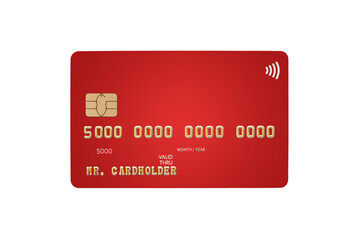 Red credit card with golden numbers isolated on white