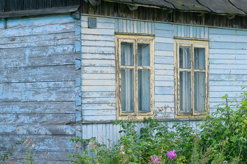 Traditional rural old blue house