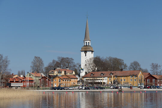 Mariefred, Sweden - April 20 2019: the view of swedish town Mariefred by lake Malaren on April 20 2019 in Mariefred, Sweden.