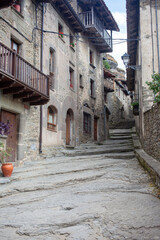 Typical Spanish village in the Pyrenees, stone houses, narrow streets.