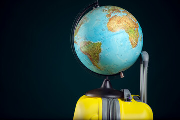 Globe on luggage. Travel and holiday concept