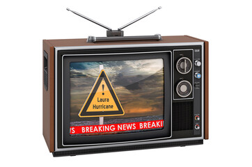 Hurricane Laura, TV news concept. 3D rendering
