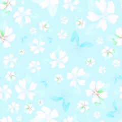 Fototapeta na wymiar Seamless pattern from pink and blue flowers on light background