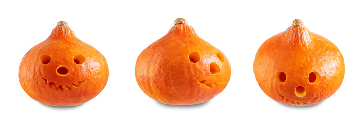 Horror orange pumpkin for Halloween on a white isolated background