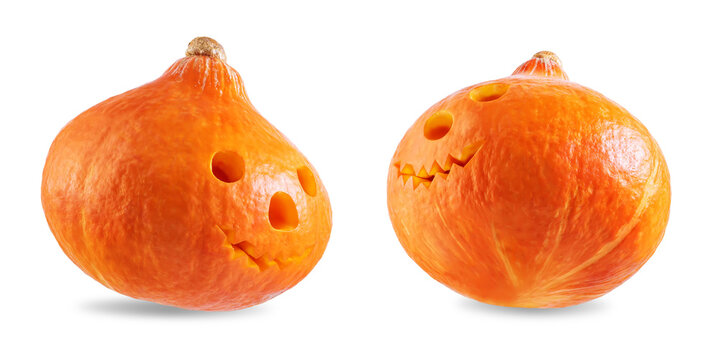 Horror orange pumpkin for Halloween on a white isolated background