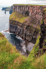 Cliff of Moher, county Clare, Ireland. Famous Irish tourist destination. Cliff structure visible to the viewer.