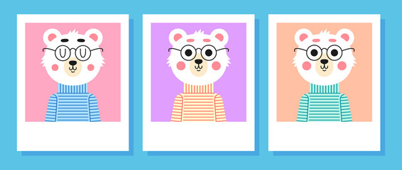 Cute bear with glasses. Art for t-shirt.