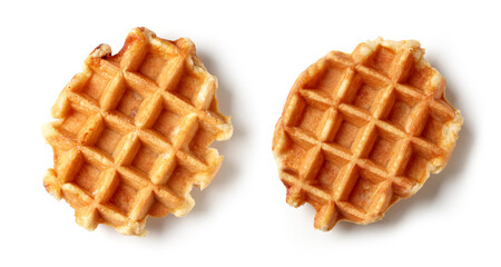 two freshly baked belgian waffles