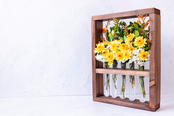Floral arrangement in wooden box