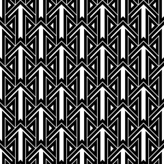 Seamless surface pattern design with arrows and triangles ornament. Repeated figures ornamental background. Ethnic wallpaper. Tribal embroidery motif. Digital paper, page fill, textile print. Vector.
