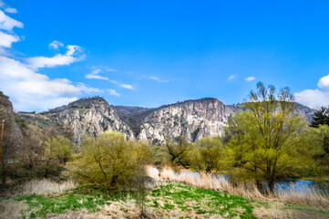 mountain landscape with blue sky and clouds
