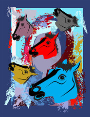 Horse art, colorful background, vector  