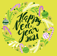 greeting holiday card with texts - happy new year 2021.