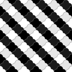 Seamless surface pattern design with quatrefoil figures. Oriental traditional ornament with repeated rounded shapes. Window tracery wallpaper. Grid motif. Digital paper. Vector art illustration.