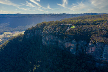 Aerial view of a Hang Glider launch pad in The Blue Mountains in Australia