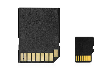 MicroSD memory card with adapter on white background