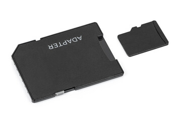 MicroSD memory card with adapter on white background