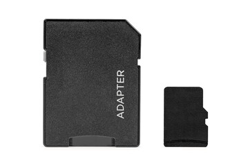 MicroSD memory card with adapter on white background