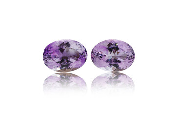 macro mineral stone cut Amethysts on a white background