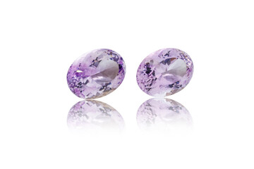 macro mineral stone cut Amethysts on a white background