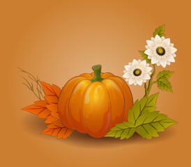 Decorative pumpkin with autumn flowers