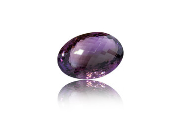 macro mineral stone cut Amethysts on a white background