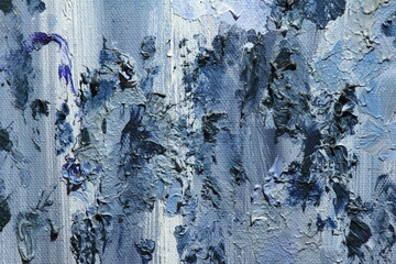 Closeup of an abstract blue oil painting