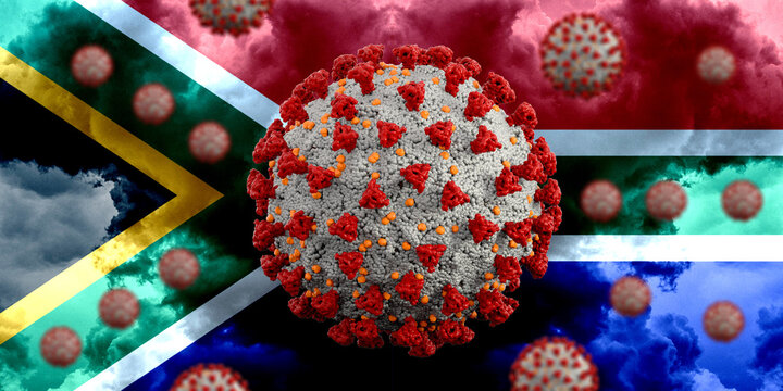 Coronavirus Covid-19 with Flag of South Africa. Extremely detailed 3d illustration.