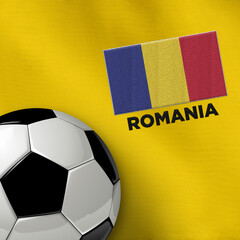 Soccer ball and jersey background concept of Romania national football team.